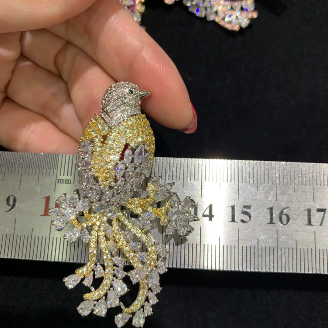 copper with cubic zircon birds brooch pin pink yellow multi color single double birds fashion women & men jewelry free shipping