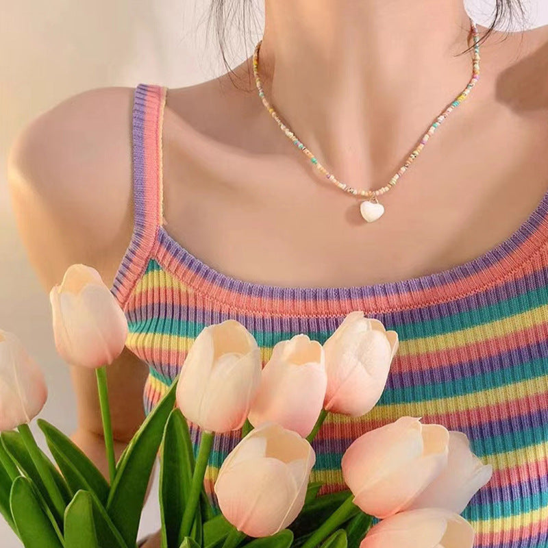 Candy-Colored Dopamine Necklace for Women All-Match Special-Interest Design Beaded Clavicle Chain Sweet Cool Hot Girl Necklace Online Influencer Jewelry