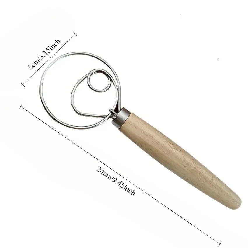 Best Wooden Hand Dough Whisk Stainless Steel Doutch Dough Whisk Kichen Cooking Whisks Utensil Egg Beater Pastry Tool