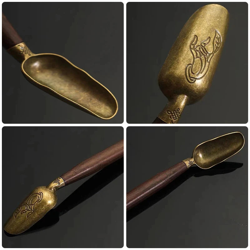 Alloy Ebony Coffee Scoops Tea Spoon Natural Wood Retro Tea Leaves Shovel KongFu Tea Ceremony Accessories Coffee Bean Spoons