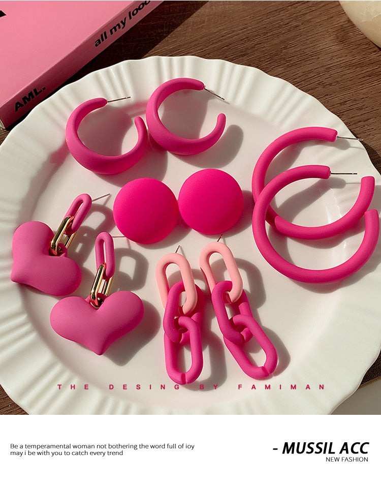 High-grade dopamine rose red earrings female niche design earrings net red pink earrings