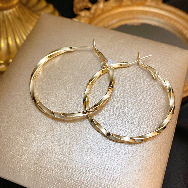 925 Silver Needle Hong Kong Style Retro Metal Earrings Women's High-Grade Geometric Simple Bracelet Ear Clip All-Match Exaggerated Commuter Earrings