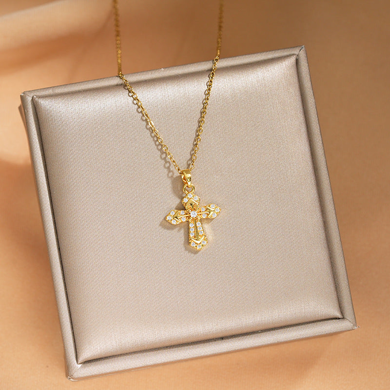 Elegant Inlaid Zircon Exquisite Titanium Steel Necklace for Women Fashionable Versatile Internet Celebrity Collarbone Chain Niche Light Luxury Jewelry
