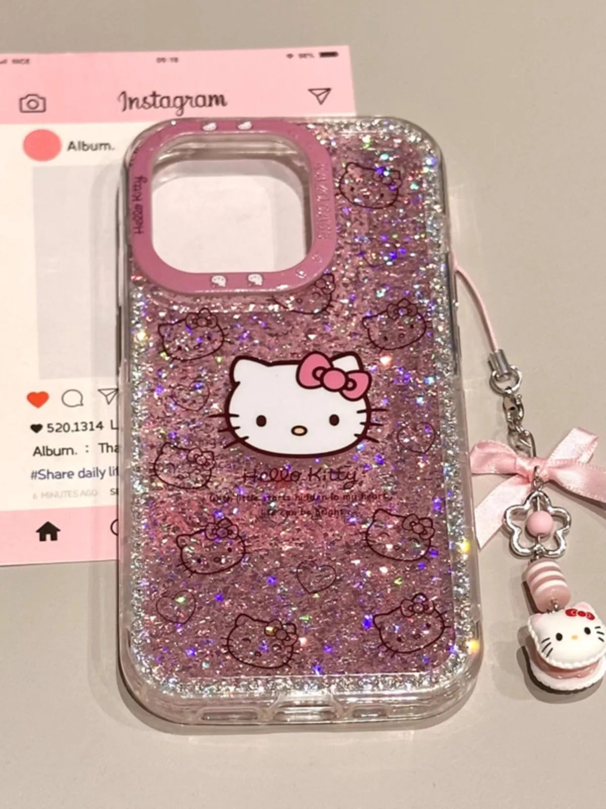 New Hello Kitty 3d Glitter Diamand Shell Case With Pendant For Iphone 16 15 14 13pro Max Plus Japan Korean Girl Soft Cover Gift