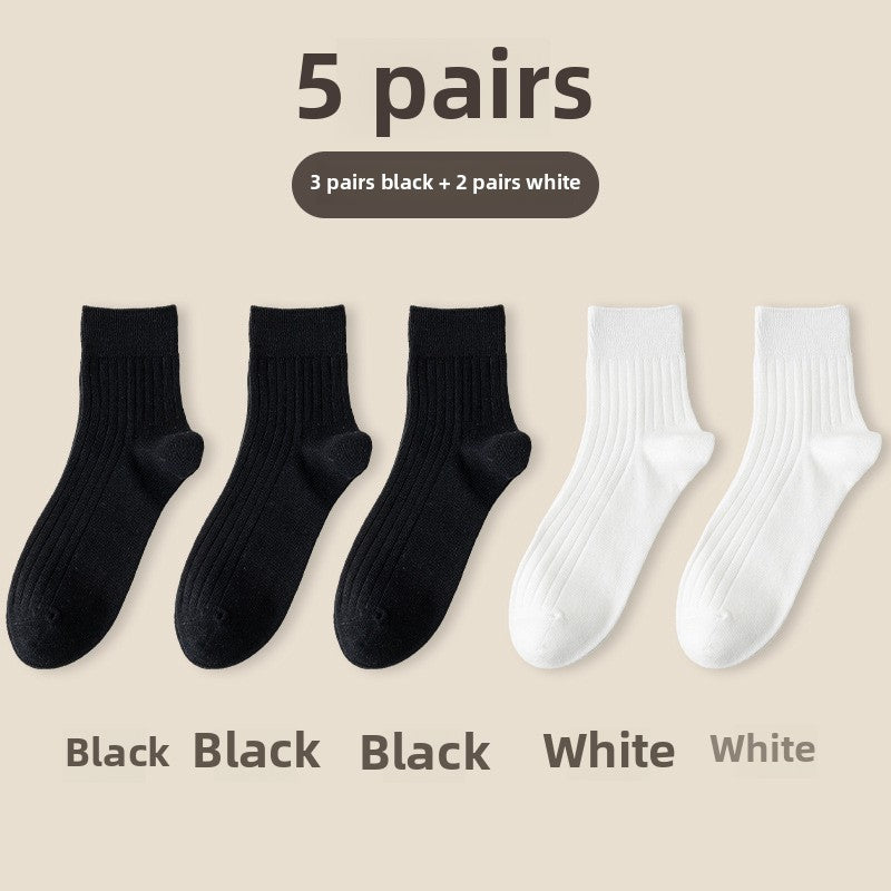Socks Men's Spring and Summer Thin genuine goods Cotton Double Needle Drawable Mid-Tube Socks Anti-Bacterial Odor Bone-Free Sweat-Absorbing Men's Socks