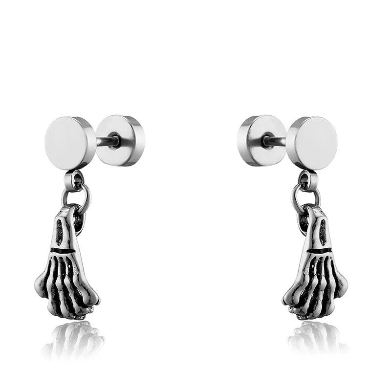 2023 Punk Stainless Surgical Steel Women Men's Stud Earrings Small Gothic Geometry Skeleton Rock Zircon Hip Hop Jewelry Earrings