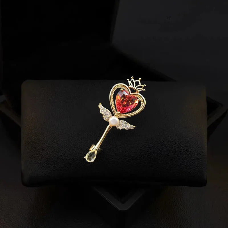 SKEDS Women Men Exquisite Heart Magic Wand Crystal Brooch Badges Fashion Creative Korean Style Rhinestone Pin Accessories