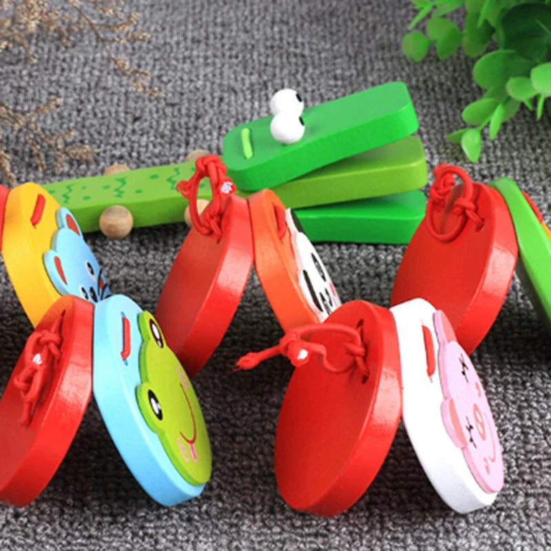 Cute Castanets Musical Instrument Toys Kids Wooden Toys Clapper Handle Baby Development Music Educational Toys For Children Gift