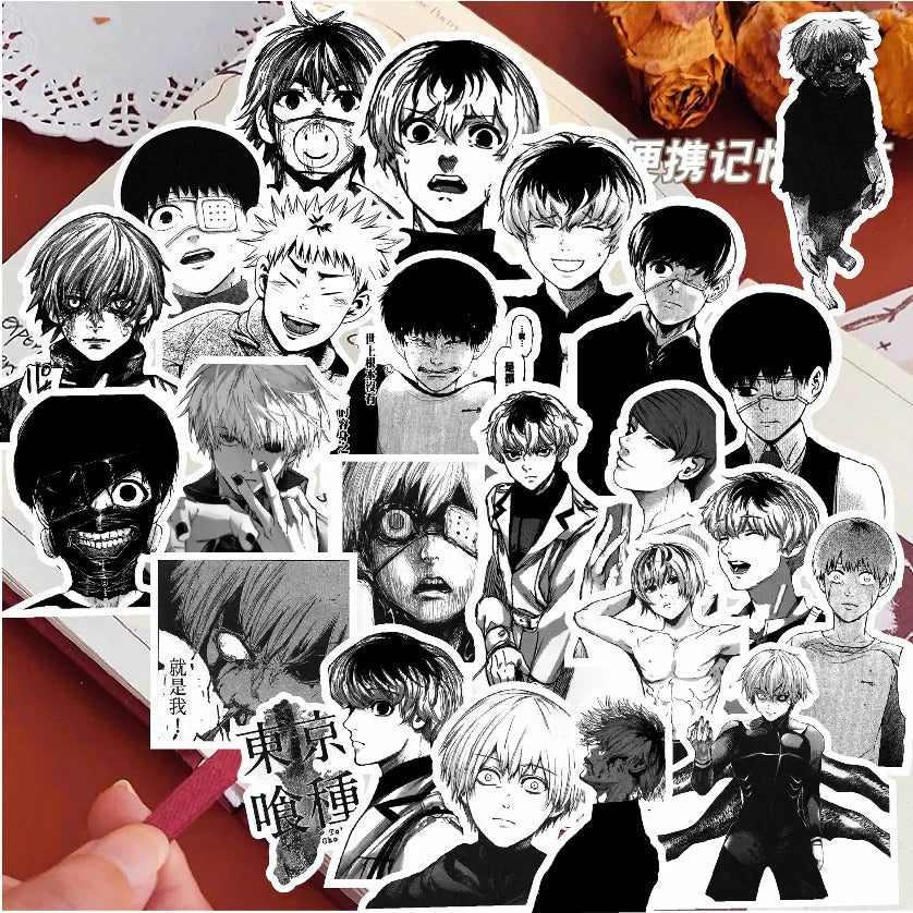 65Pcs Tokyo Ghoul √A Animation Peripheral Stickers Diary Supplies Cartoon Graffiti Decals Decorative Phone Case Handbag Luggage
