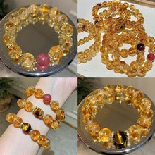 Natural Citrine Bracelet Women's Bracelet Rutile Gold Rutilated Quartz Bracelet Brazil Scattered Beads Money Drawing and Luck Changing Gifts for Girlfriend