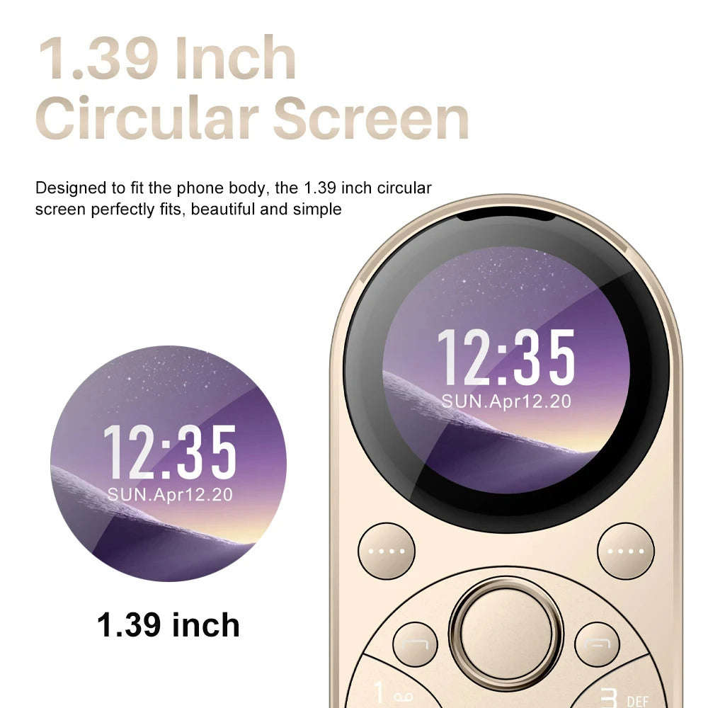 SERVO i15 Mini Circular Mobile Phone 1.39"Round Screen Magic Voice Speed Dial Blacklist Flashlight Oval Little Cellphone Type-C