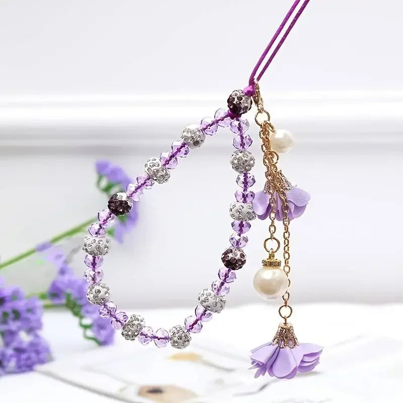 Fashion Pendant Flower Bracelet Mobile Phone Lanyard Crystal Phone Straps Hanging Rope Strap Wrist Rope Anti-lost Lanyard