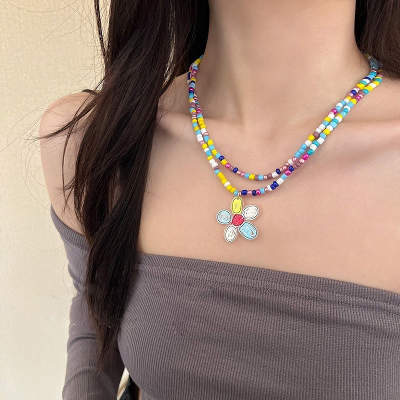 Candy-Colored Dopamine Necklace for Women All-Match Special-Interest Design Beaded Clavicle Chain Sweet Cool Hot Girl Necklace Online Influencer Jewelry