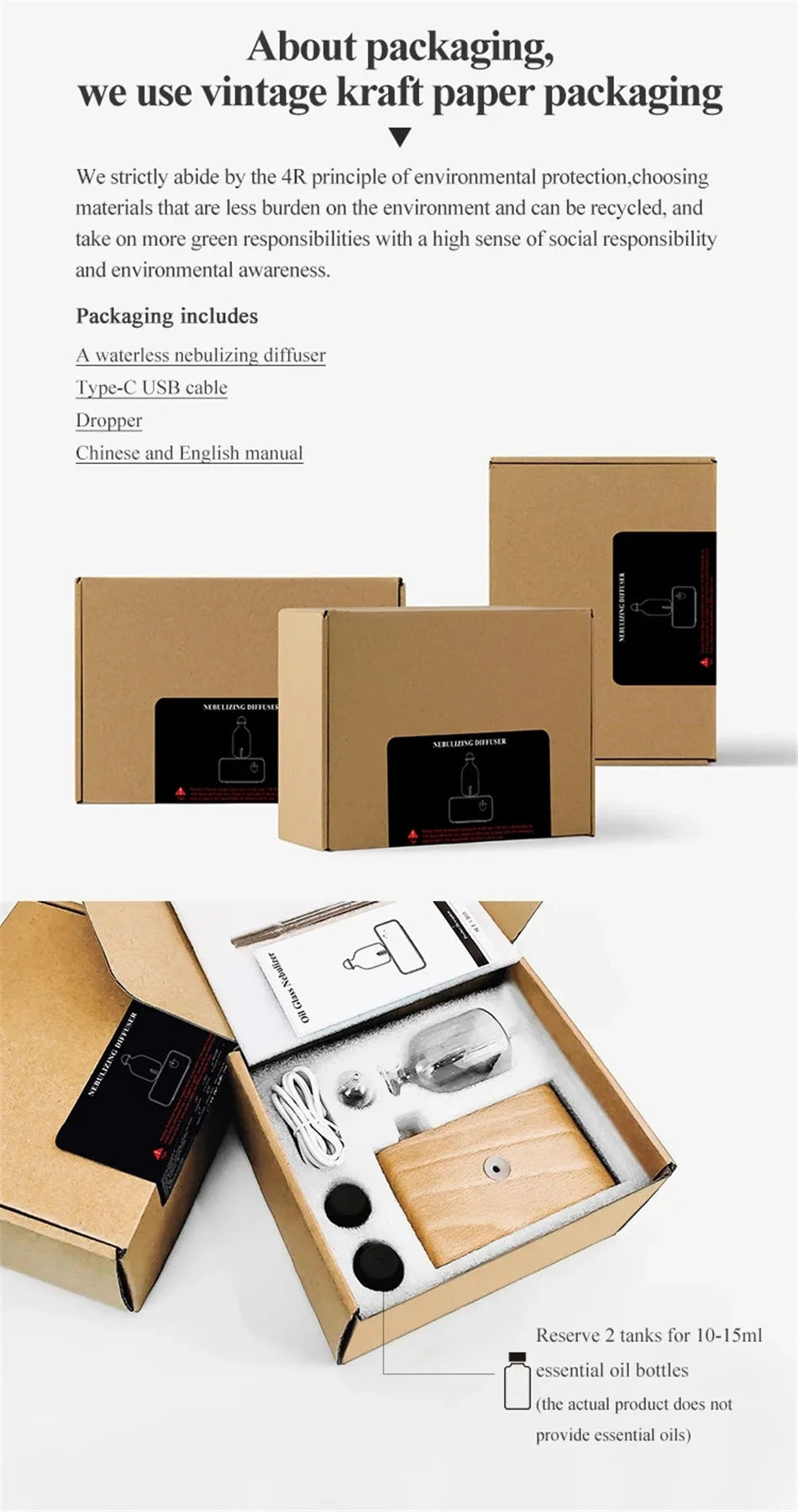 New Essential Oil Diffuser Waterless Operated Aromatherapy Diffuser for Home Office Wood and Glass Aroma Diffuser Scent Machine