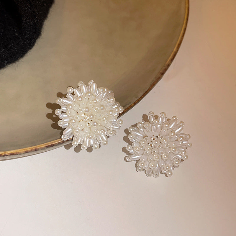 Silver Needle Inlaid with Diamonds and Pearls Flower Tassel Earrings Niche Style Atmosphere Earrings Fashionable Light Luxury High-end Earrings