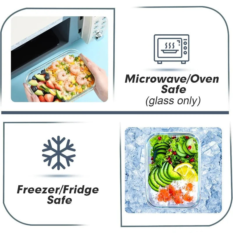 10 Packs Glass Food Storage Containers with Lids, Glass Meal Prep Containers, Airtight Glass Lunch Containers, Freezer, Oven
