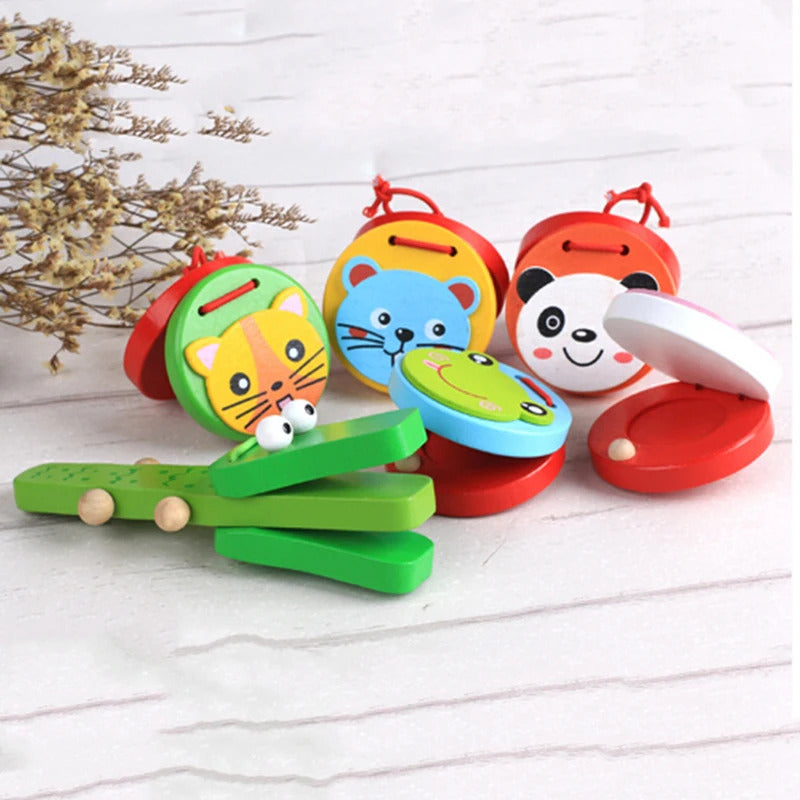 Cute Castanets Musical Instrument Toys Kids Wooden Toys Clapper Handle Baby Development Music Educational Toys For Children Gift