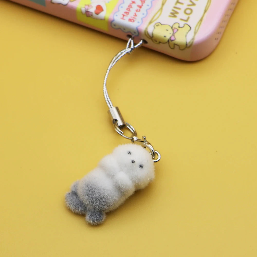Ins Style Cute Seal Shape 3D Keychain Phone Charms Strap Kawaii Plush Flocking Pendant for Airpods Schoolbag