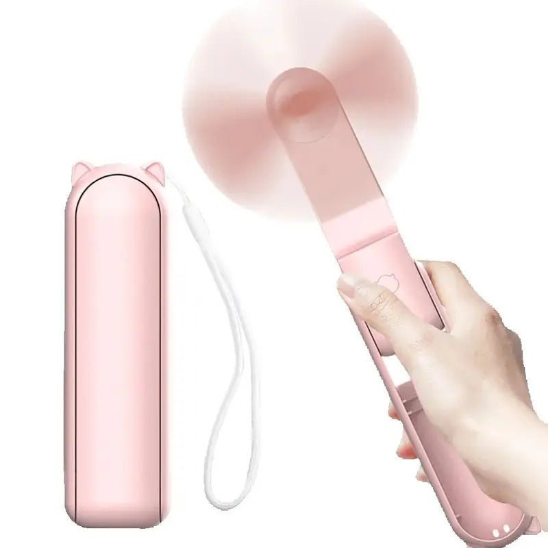 Portable Mini Fan 2000mAh USB Rechargeable 3 Speed Handheld Foldable Fan Hand Held Small Pocket Travel Fan with Handy Power Bank