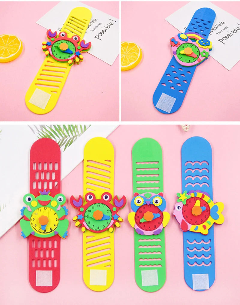 2/4/6PCS 3D EVA Foam Watch Kids DIY Art Craft Toys Cartoon Animal Clock Bracelet Handmade Material Kits For Children Boys Girls