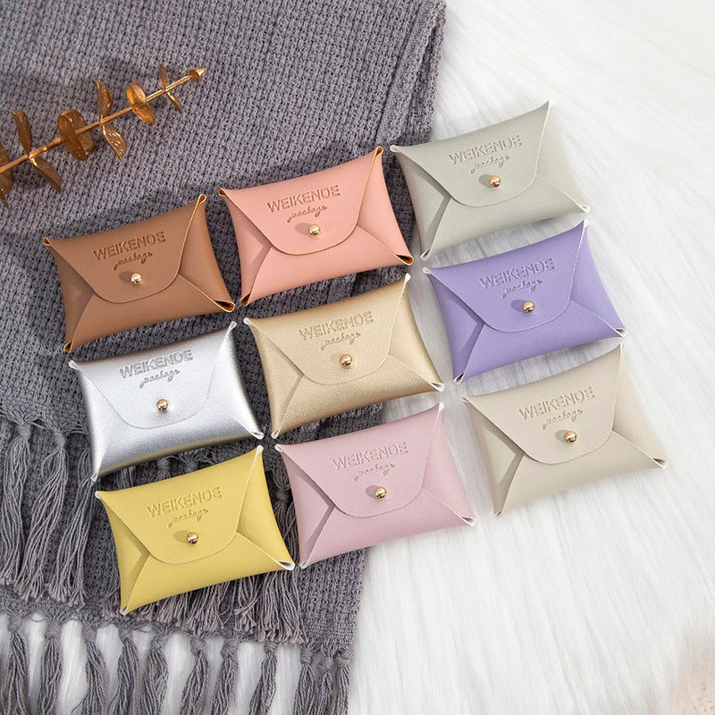 Custom Logo Embossed PU Leather 50/100pcs 5x7cm Gold Jewelry Bag Rings Earrings Necklaces Button Organizer Storage Gift Pouch