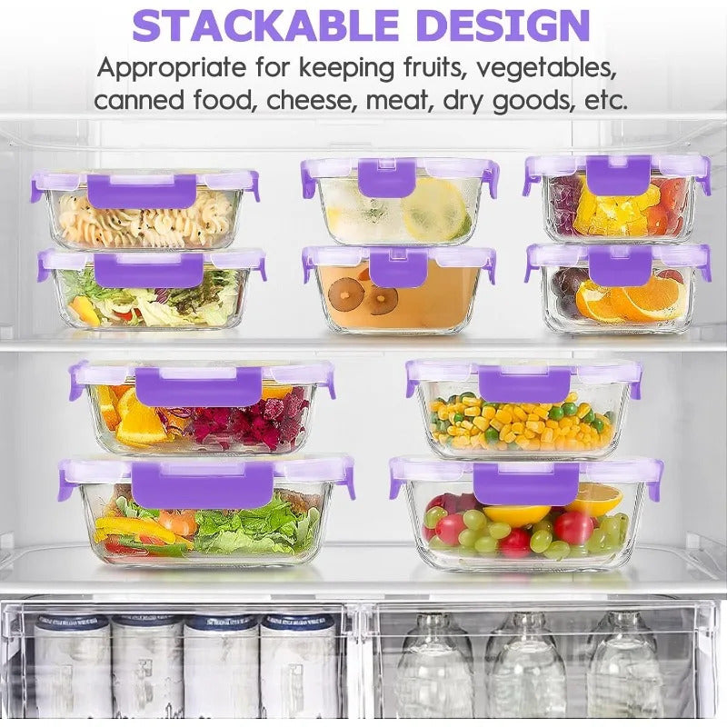 34pcs Glass Food Storage Containers with Lids Set, Airtight Glass Meal Prep Containers (17 Containers & 17 Lids), Leak Proof
