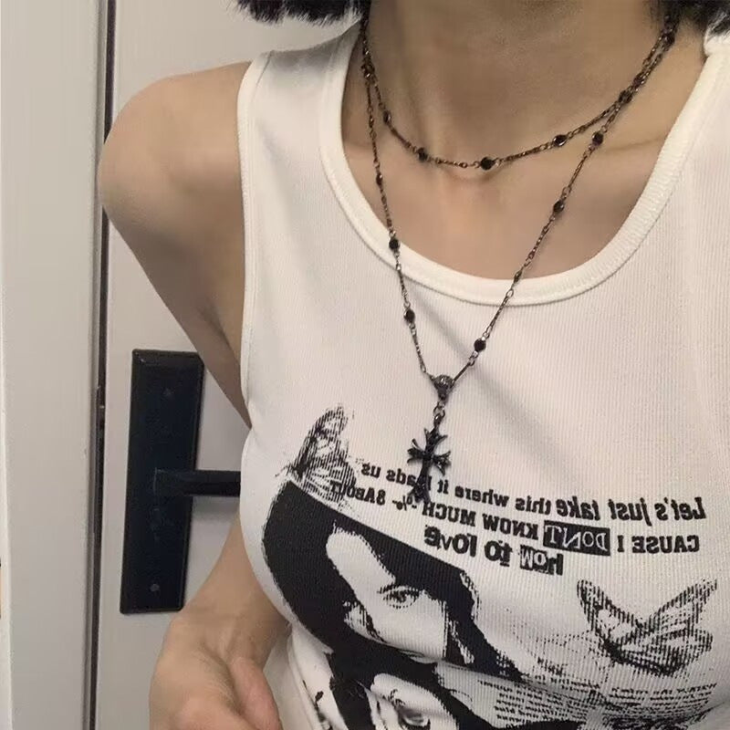 Cross Long Necklace for Women, Light Luxury, Niche, High-end Feel, Sweet Cool Girl Style, Clavicle Chain, Everyday Versatile Accessory