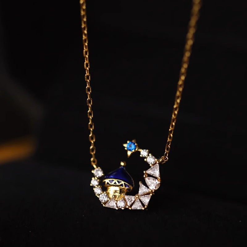 S925 Sterling Silver Crown Moon Castle Necklace for Women Fashion Exquisite Vintage Palace High-end Clavicle Chain Trend