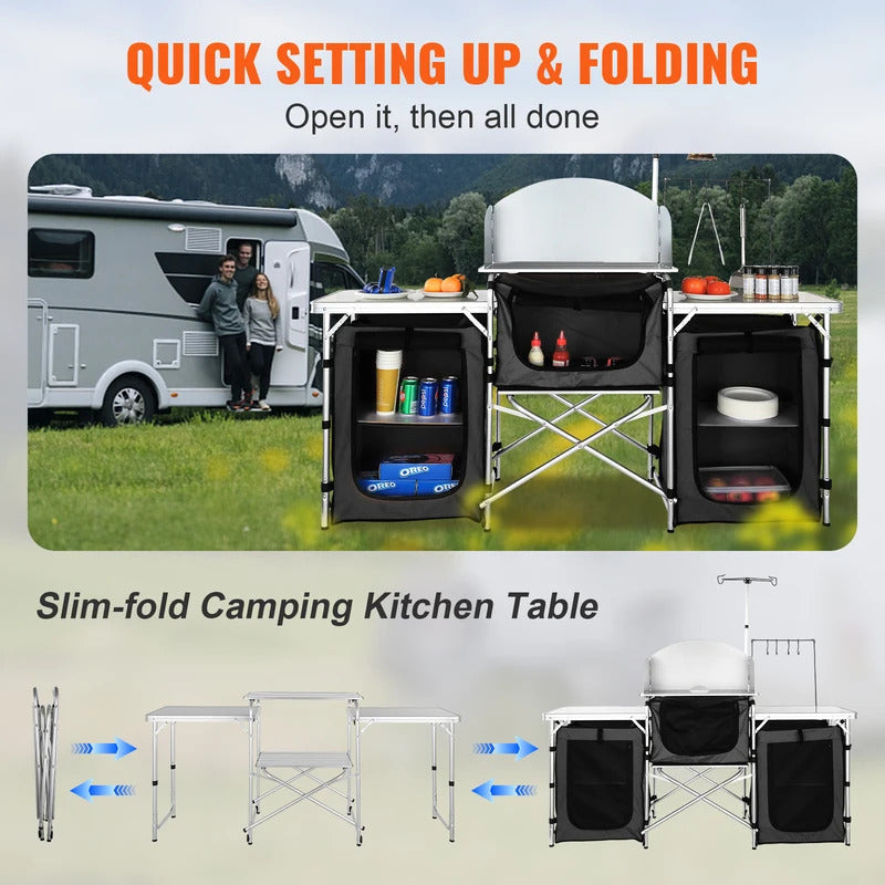 SucceBuy Camping Outdoor Kitchen Table Cabinet Foldable Folding Cooking Storage Rack X-Shaped Aluminum Alloy Bracket for BBQ