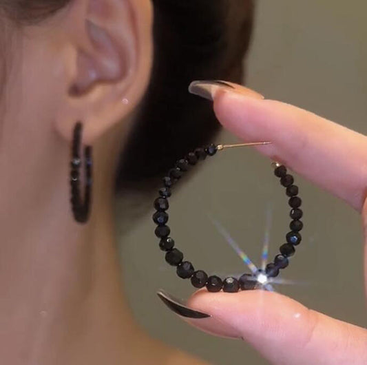 S925Silver Needle South Korea Temperament Entry Lux Black Crystal Earrings TikTok Hot Sale Special Interest Light Luxury Stud Earrings Earrings