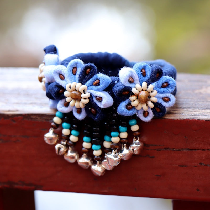 Blue Tie Dye Cloth Bracelet Dali Lijiang Hot Sale Hand-stitched Flower Fabric Bracelet Bracelet