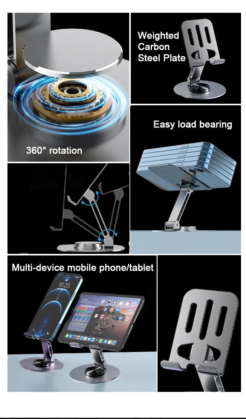 Adjustable Cell Phone Stand, Aluminum Desktop Cellphone Stand with Anti-Slip Base and Convenient Charging Port