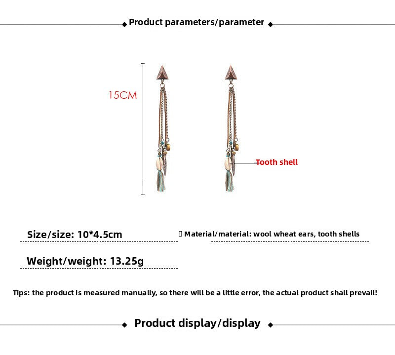 Earrings Bohemian Hair Long Tassel Shell Horn Sunflower Earrings