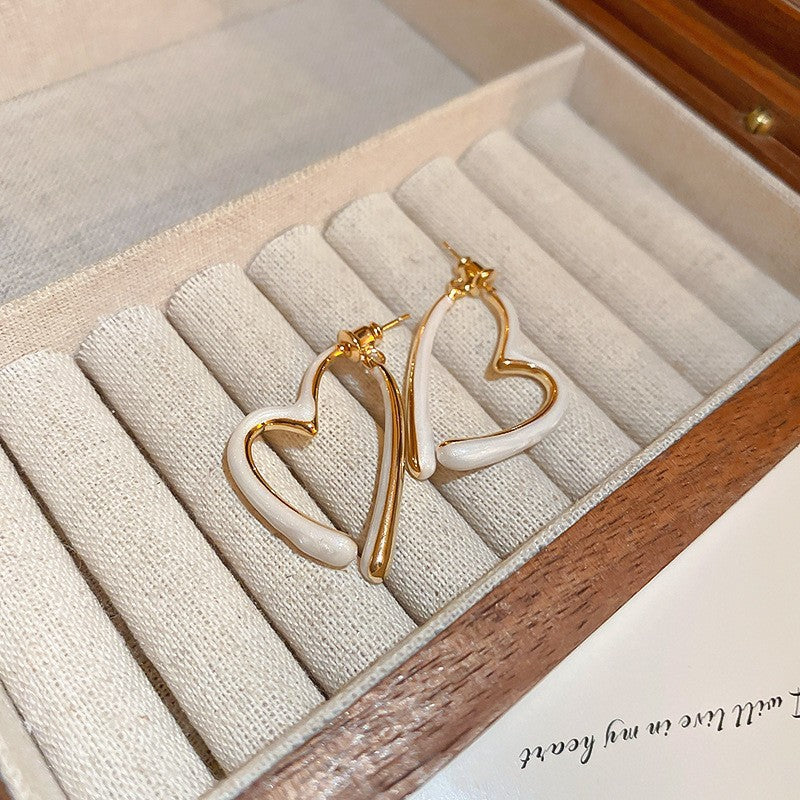Simple Heart Circle Earrings Fashion Versatile Geometric Ear Clips Ear Studs Light Luxury High-end Feel Earrings for Women