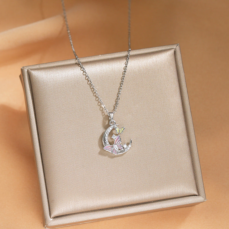 Elegant Inlaid Zircon Exquisite Titanium Steel Necklace for Women Fashionable Versatile Internet Celebrity Collarbone Chain Niche Light Luxury Jewelry
