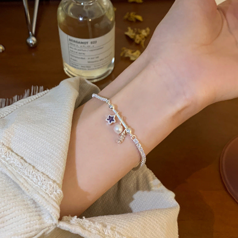 S925 Sterling Silver Star Pearl Bracelet for Women, Niche Sweet Fresh Light Luxury Versatile High-end Feel Jewelry