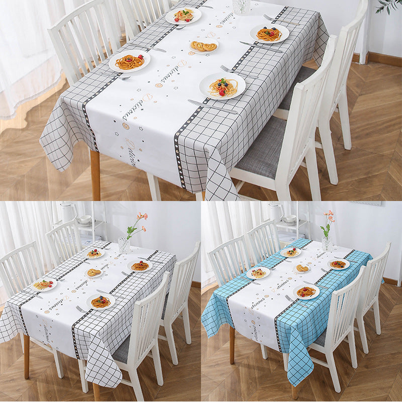 Nordic Style Warm High Temperature Resistant Tablecloth Ins Tablecloth Waterproof Oil-Proof Disposable High-Grade PVC Plaid Dining Table Cloth Liner