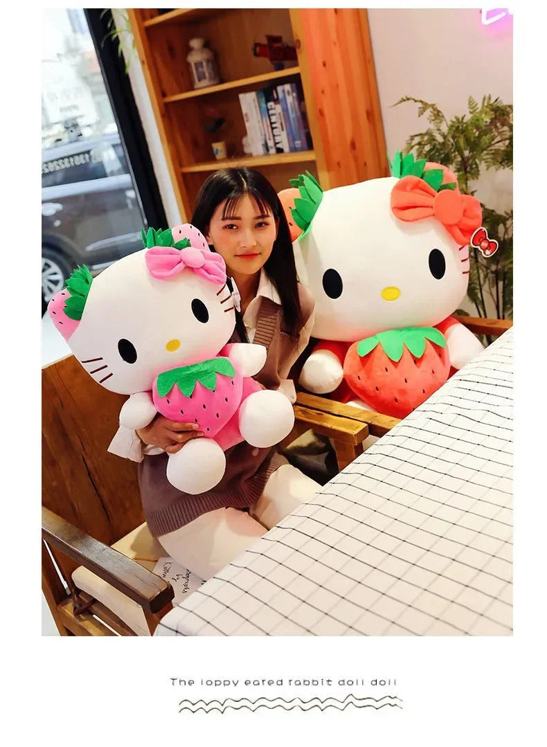 22cm Sanrio KT Cat Plush Toys Kawaii Strawberry KT Cat Plush Doll Home Decor Plushie Toy Girl Birthday Gift