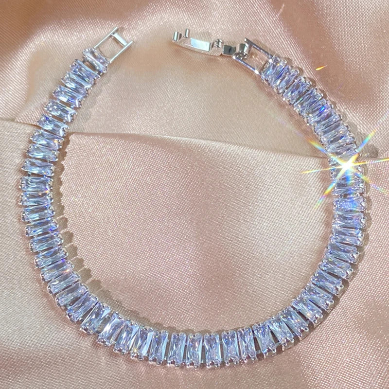 Fashion Korean Style Rectangle Zirconia Tennis Bracelets for Women Luxury Gold Color Crystal Party Jewelry