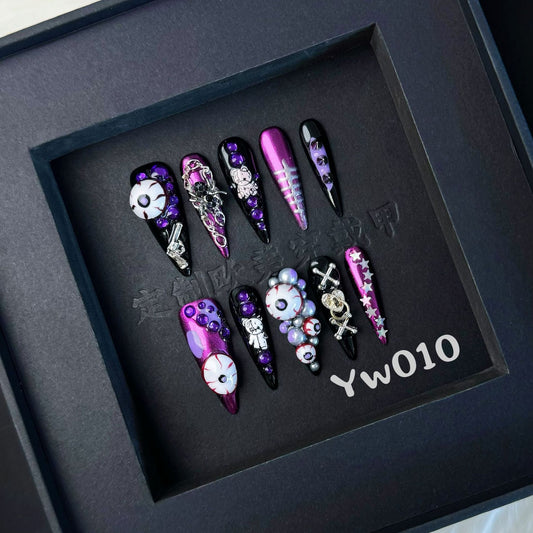 Nail Stickers Halloween Style Exaggerated Cool Dark Wearable Nail Stickers High-end Handmade