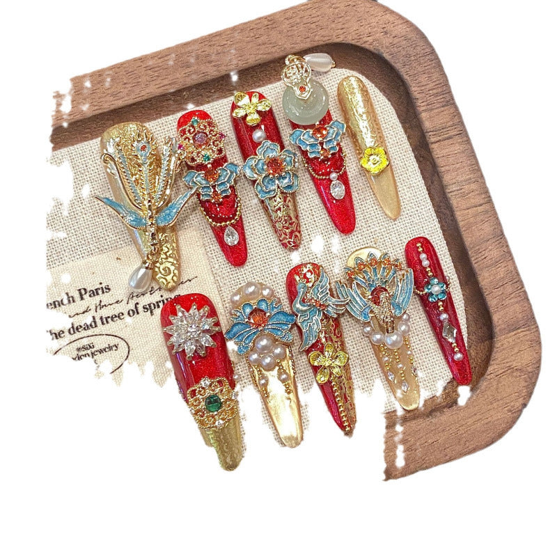 Rikaman Heavy Luxury Full Diamond Wedding Nails Handmade Wearable Nails Premium Wedding Nails Wearable Nail Art Detachable