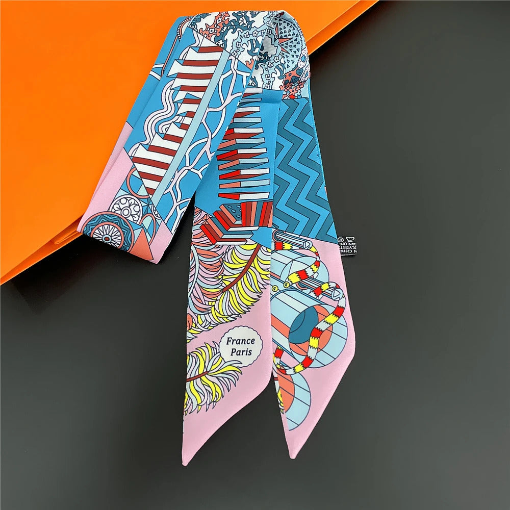 Fashion Women Hair Scarf 2024 New Brand Design Luxury Silk Scarf Fashion Print Headband Skinny Bag Scarves Neckerchief