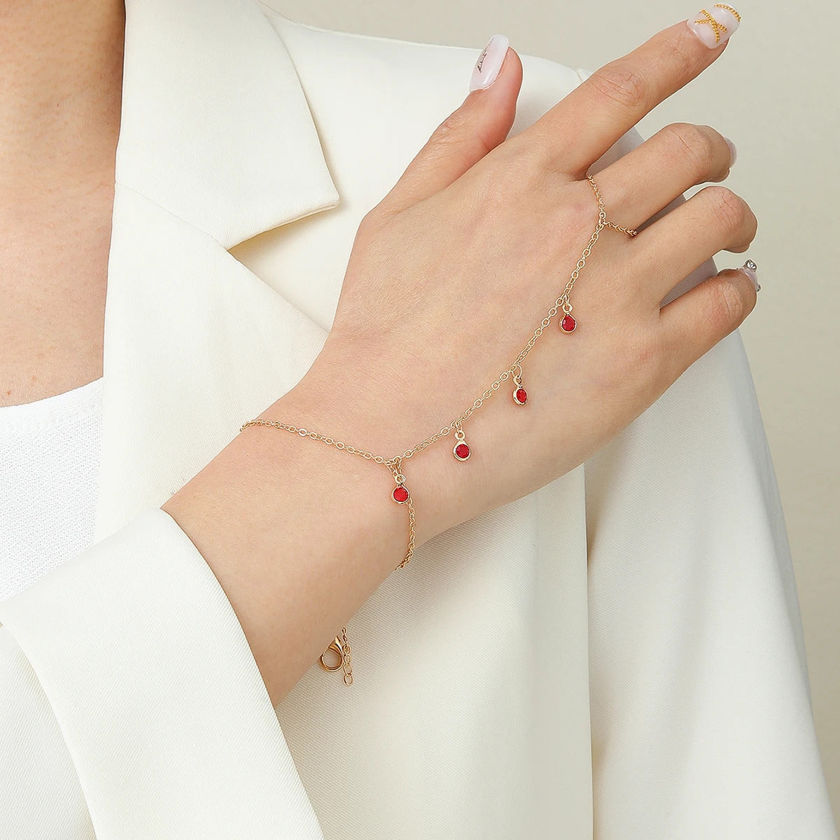 Exquisite Vintage Emerald Blue Crystal Boho Wrist Bracelet for Women Finger Ring Chain Charms Lady Trendy Aesthetic Jewelry Set