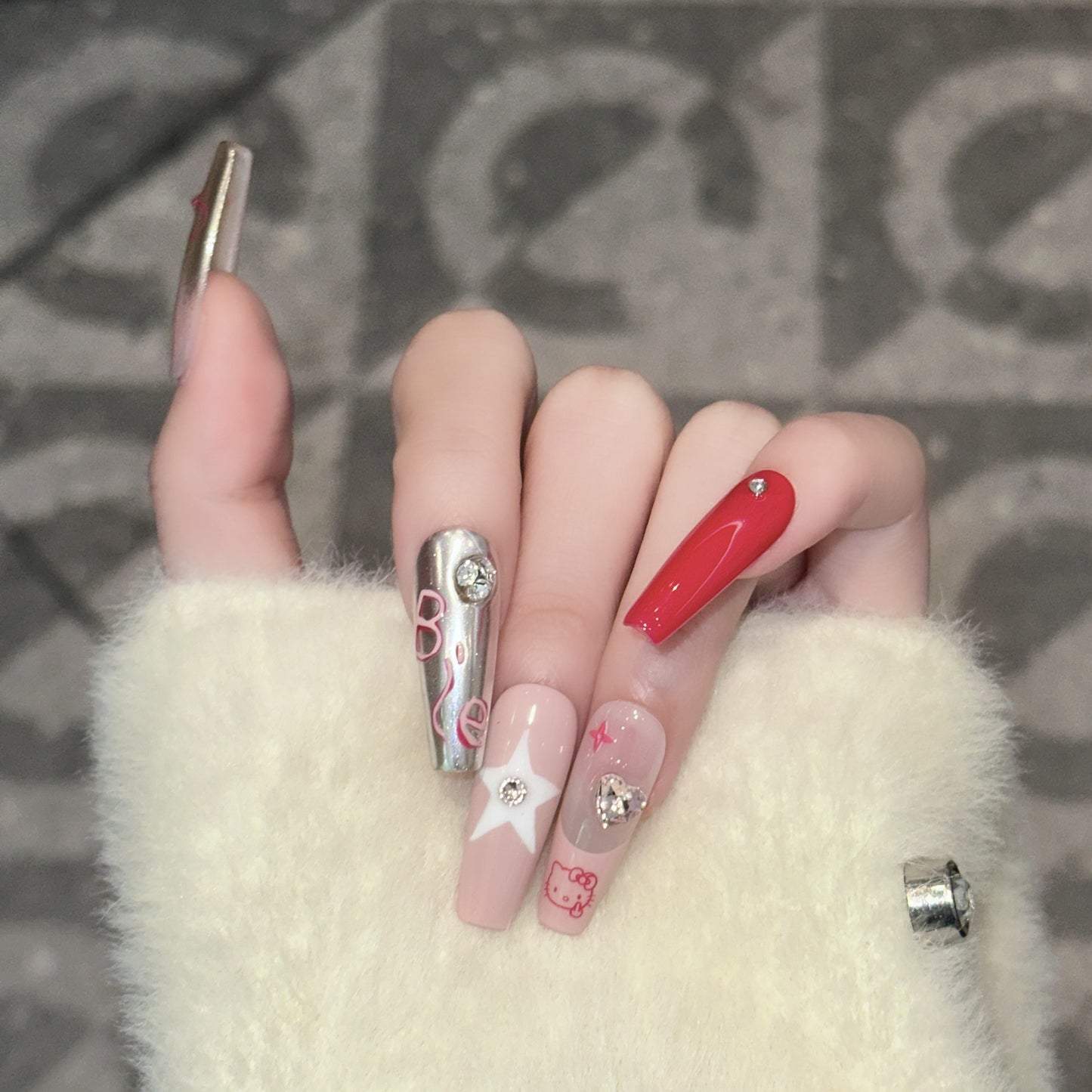 Wear Nail Handmade High Sense Finished Nail Beauty Fake Nail Patch Sweet Cool Hot Girl Cat Manicure Detachable Use