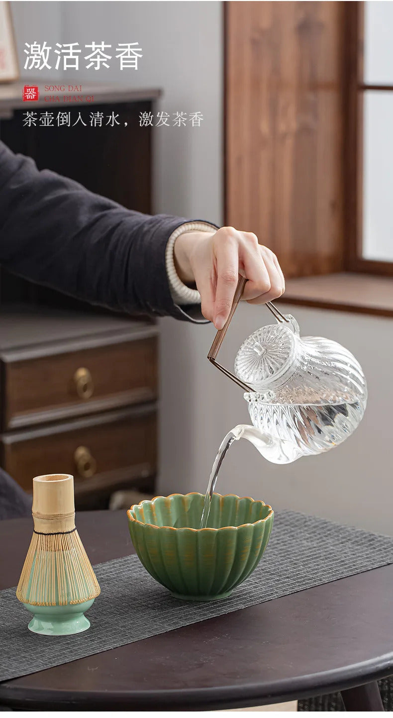 6pcs/set Natural Bamboo Matcha Tea Set Matcha Whisk Spoon Spoon Ceramic Matcha Bowl Whisk Holder Japanese Tea Tool