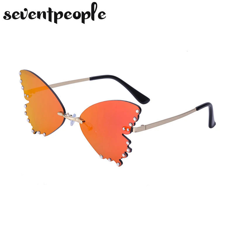 Diamond Butterfly Sunglasses Women 2023 Luxury Brand Designer Fashion Rimless Sun Glasses For Female Unique Party Shades Eyewear