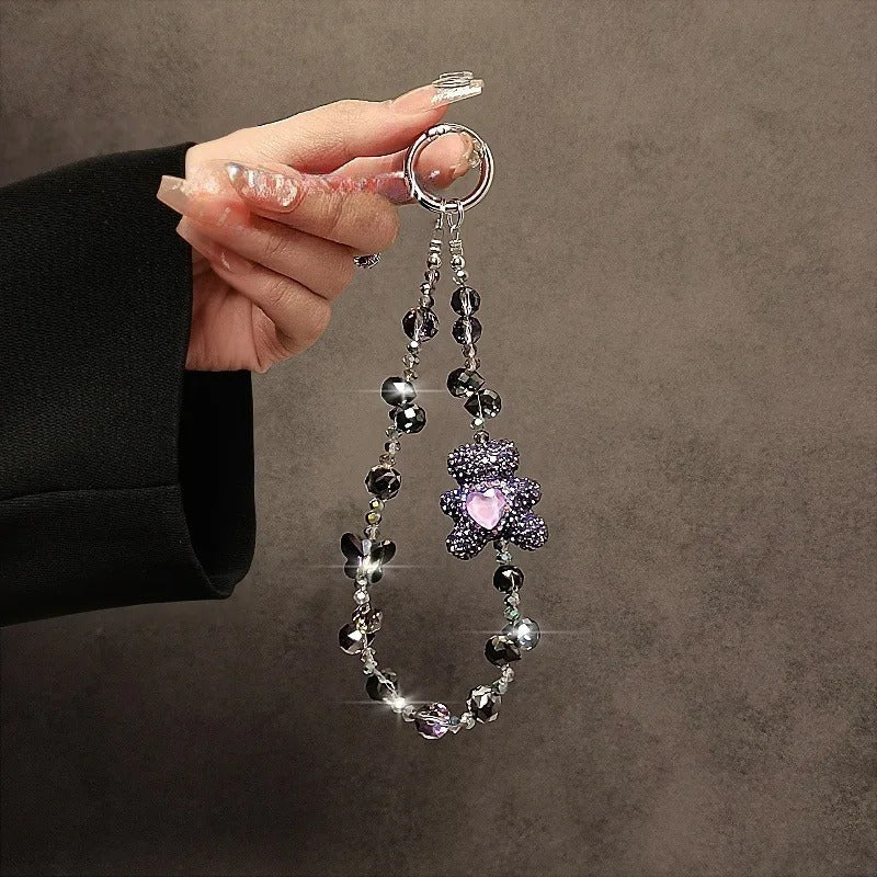 Luxury high-end full-diamond cartoon bear mobile phone lanyard beaded crystal mobile phone chain portable hanging chain bag key