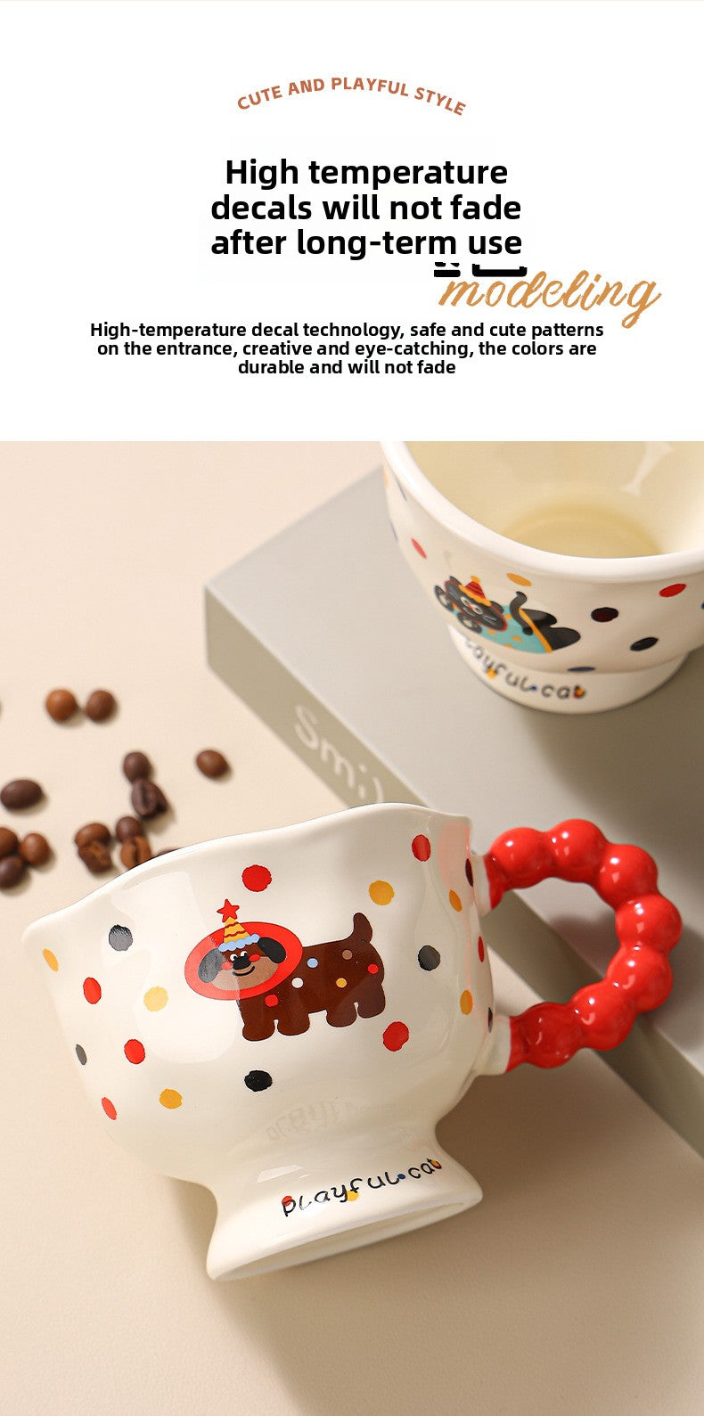 Cute Wave Point Ceramic Cup Mug Home Coffee Cup Couple Cartoon Creative Water Cup Ceramic Breakfast Cup
