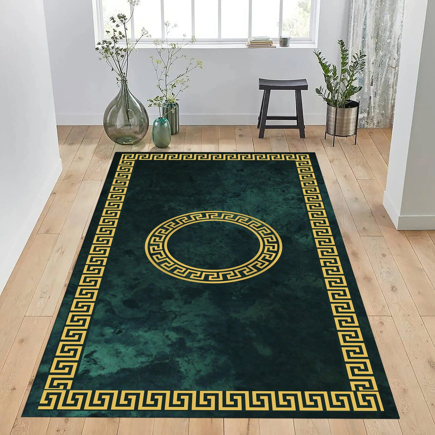 Green and Gold Ancient Greek Wave Rug Greek Mythology Modern Light Luxury Rug Printed Carpet Home Decor Living Room Rug Area Rug
