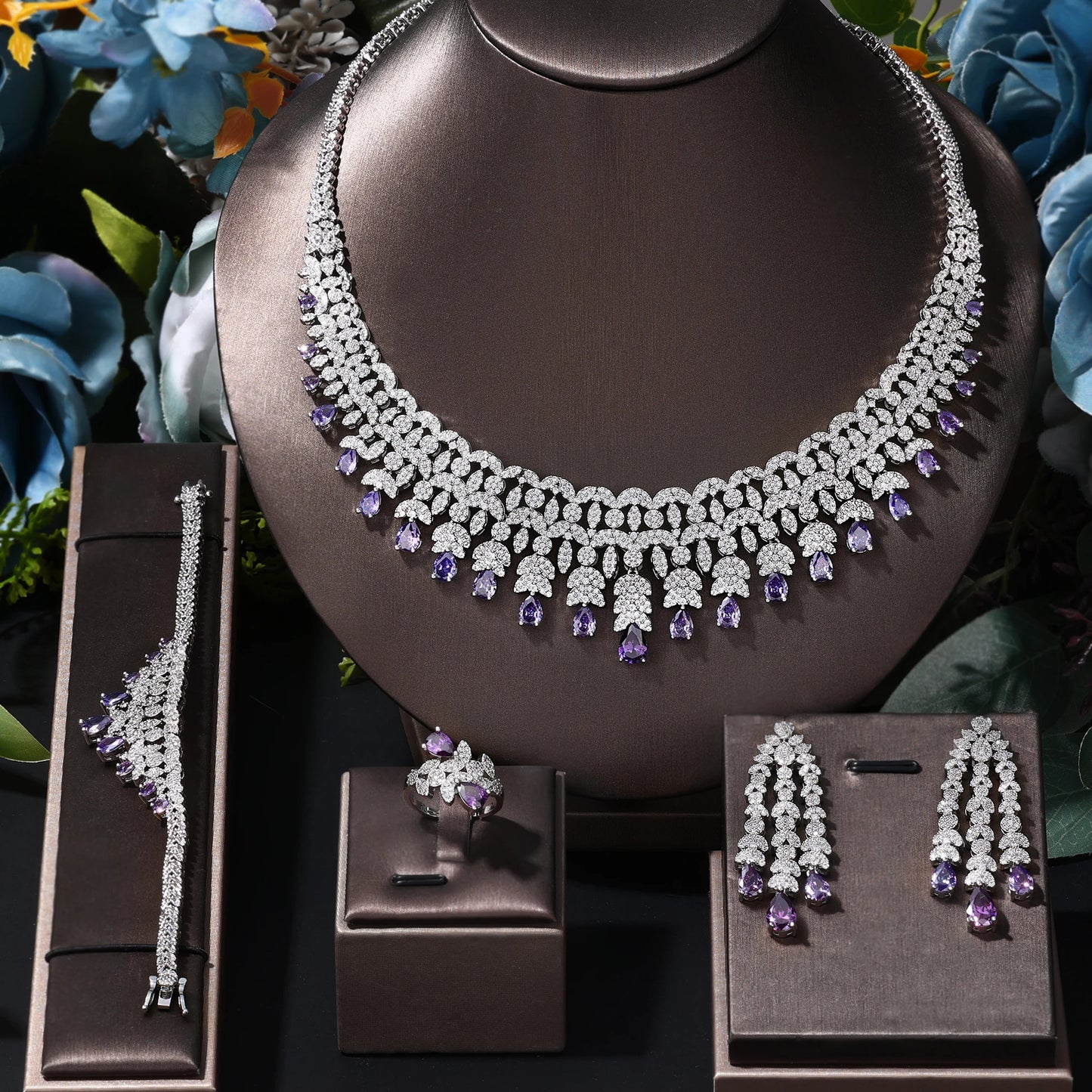 2024 New 4-piece Bride Zirconia Full Set Women's Party Jewelry Set Dubai Nigeria Crystal Wedding Jewelry Set